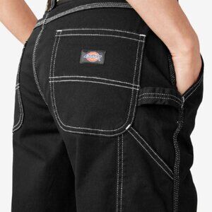 DICKIES Women's Relaxed Fit Black Carpenter Pants Size 34R White Stitching